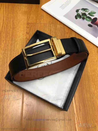 AAA Replica Prada Reversible Men's Leather Belt - Yellow Gold Buckle